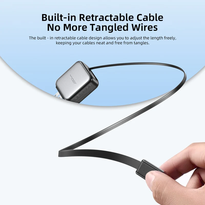 Vyvylabs Swiftshine GaN Fast Charger 65W C with Retractable C Cable (Black) (GANXY65U-BK)