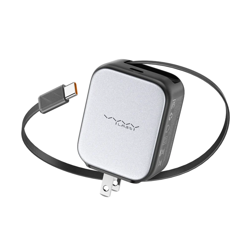 Vyvylabs Swiftshine GaN Fast Charger 30W C with Retractable C Cable (Black) (GANXY30U-BK)