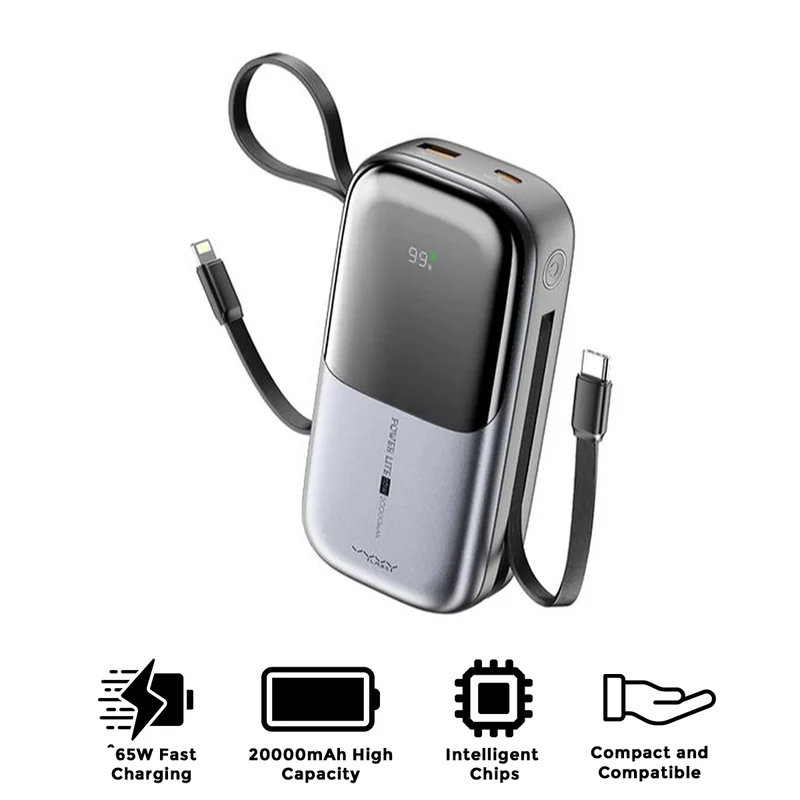 Vyvylabs Power Lite Digital Display Power Bank 20000mAh 65W with C+L Fast Charging Cable (Tarnish) (VBQ08-TN)