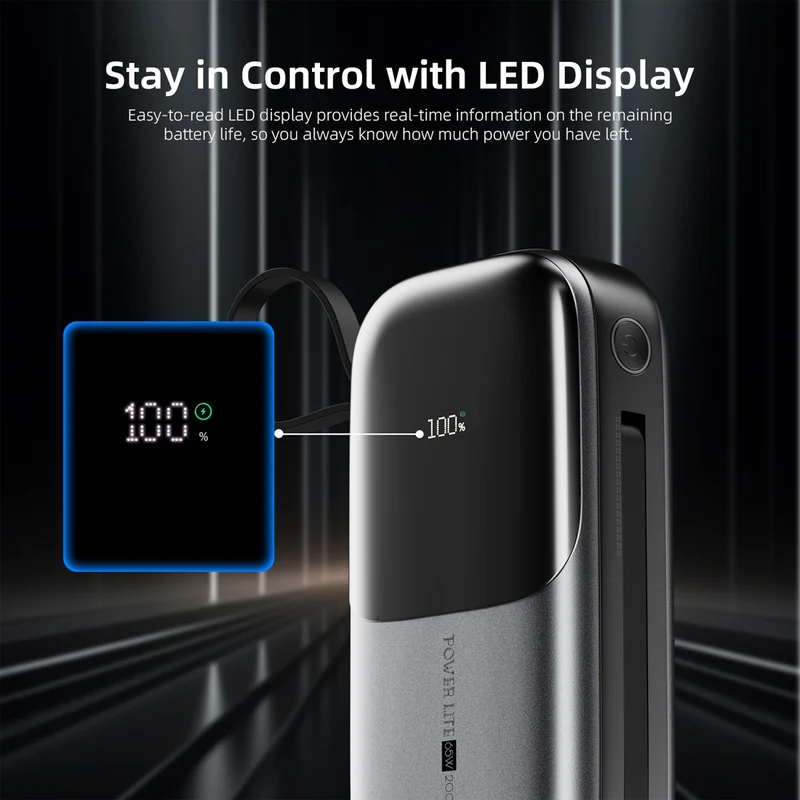 Vyvylabs Power Lite Digital Display Power Bank 20000mAh 65W with C+L Fast Charging Cable (Tarnish) (VBQ08-TN)