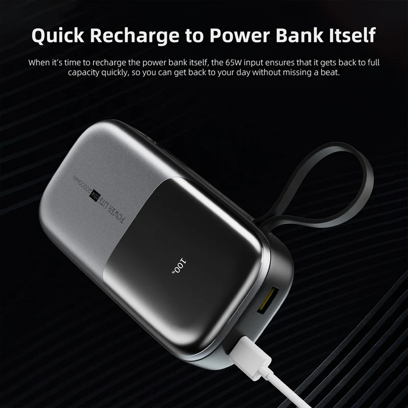 Vyvylabs Power Lite Digital Display Power Bank 20000mAh 65W with C+L Fast Charging Cable (Tarnish) (VBQ08-TN)