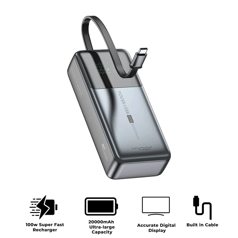 Vyvylabs Power Cube Pro Digital Display Power Bank 20000mAh 100W with Type-C Fast Charging Cable (Tarnish) (VBQ10-TN)