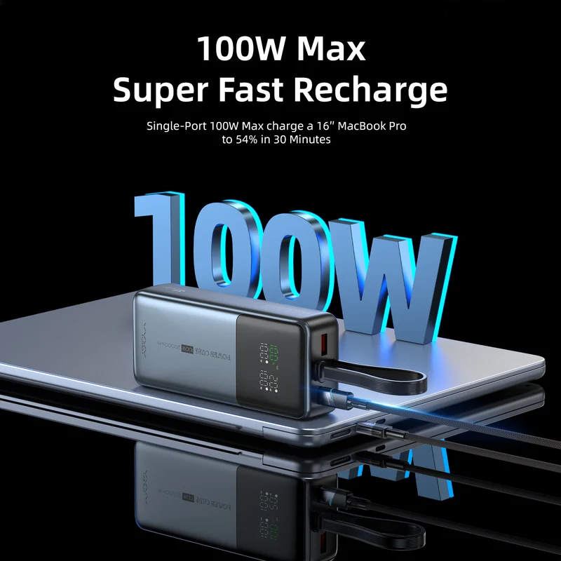 Vyvylabs Power Cube Pro Digital Display Power Bank 20000mAh 100W with Type-C Fast Charging Cable (Tarnish) (VBQ10-TN)