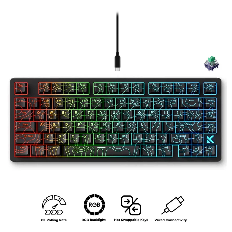 MCHOSE Jet 75 RGB Wired Hot-Swappable Mechanical Keyboard (Black Topographic) (Kailh Magnetic God Switch)