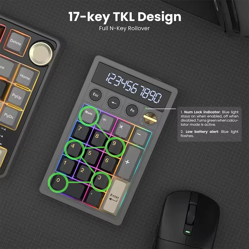 Royal Kludge M20 Tri-Mode RGB 2-in-1 Numeric KeyPad & Calculator Phantom (Cream Switch, Violet Switch)