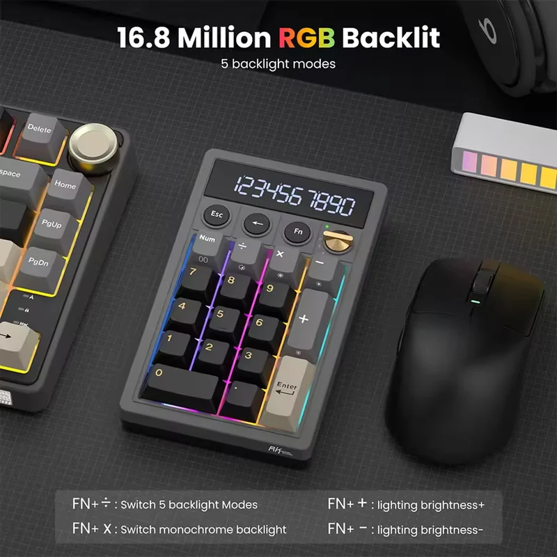 Royal Kludge M20 Tri-Mode RGB 2-in-1 Numeric KeyPad & Calculator Phantom (Cream Switch, Violet Switch)