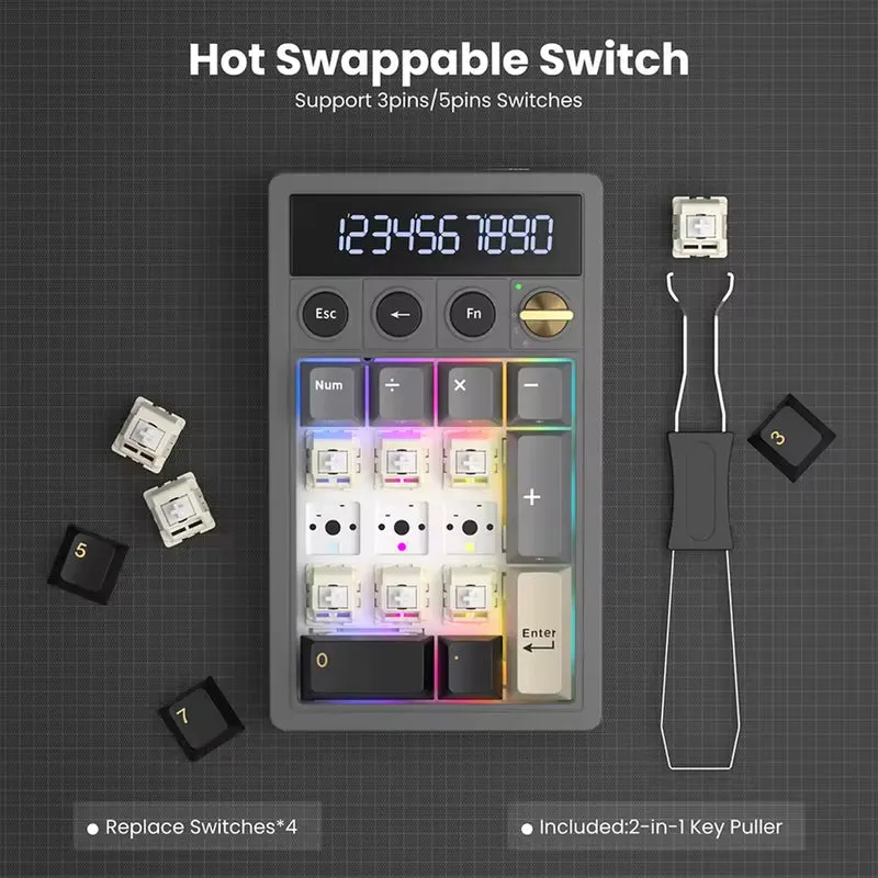 Royal Kludge M20 Tri-Mode RGB 2-in-1 Numeric KeyPad & Calculator Phantom (Cream Switch, Violet Switch)