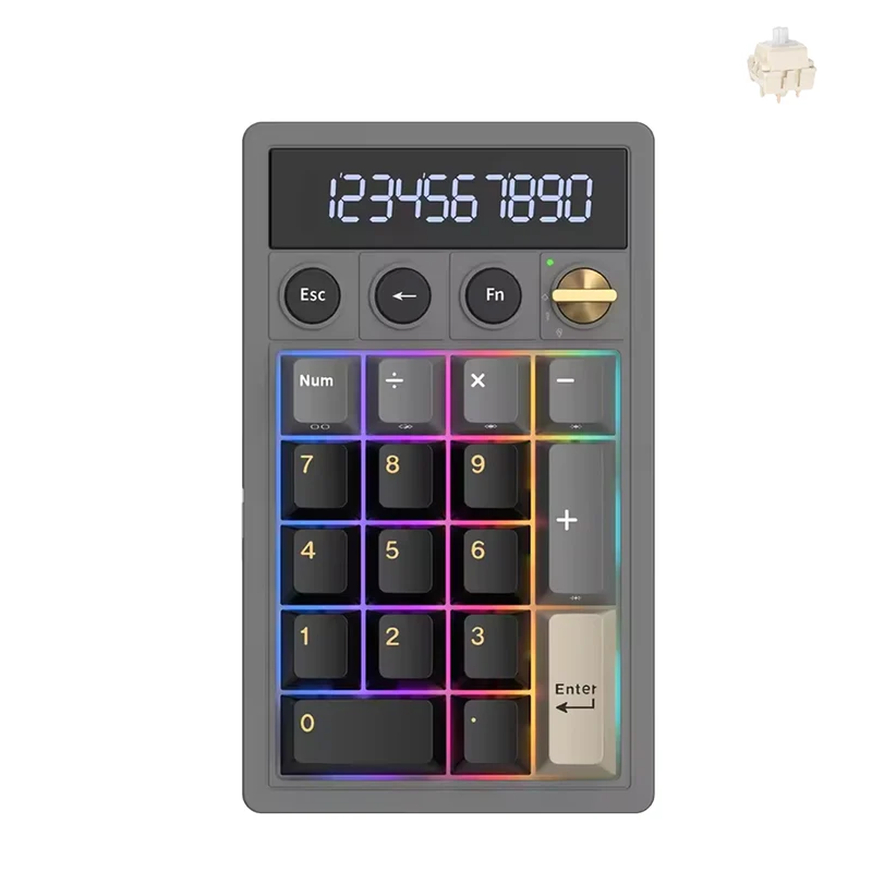 Royal Kludge M20 Tri-Mode RGB 2-in-1 Numeric KeyPad & Calculator Phantom (Cream Switch, Violet Switch)