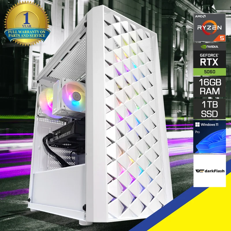 Sigma DK351 Luxury White Desktop Gaming PC | AMD Ryzen 5 7500F | 16GB RAM | 1TB SSD | RTX 5060 | Windows 11 Pro