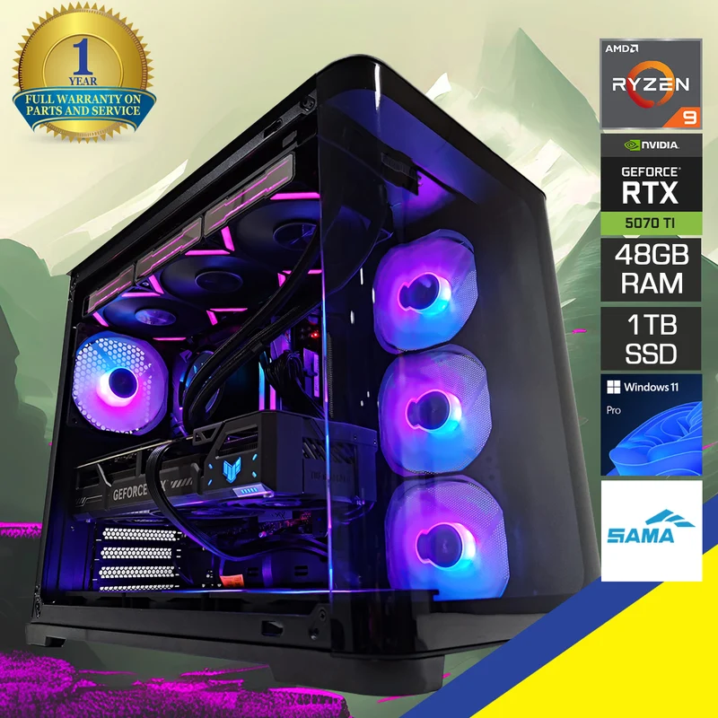 Ultra V60 Black Desktop Gaming PC | AMD Ryzen 9 9900X | 48GB RAM | 1TB SSD| RTX 5070 Ti | Windows 11 Pro