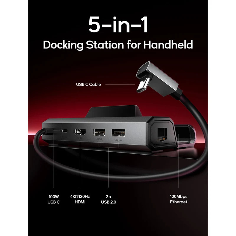 JSAUX USB-C 5-in-1 Docking Station for Steam Deck/ Steam Deck OLED/ ROG Ally/ ROG Ally X / Legion Go/ Legion Go 2/ Legion Go S (Grey) (HB0602S)