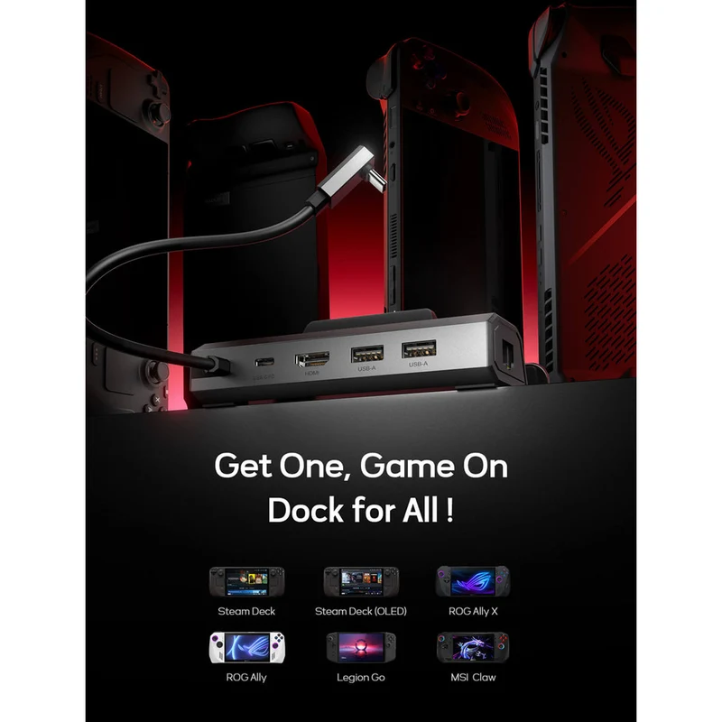 JSAUX USB-C 5-in-1 Docking Station for Steam Deck/ Steam Deck OLED/ ROG Ally/ ROG Ally X / Legion Go/ Legion Go 2/ Legion Go S (Grey) (HB0602S)