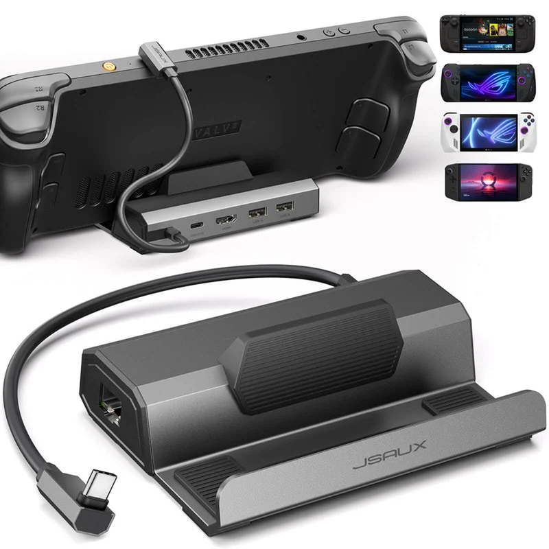 JSAUX USB-C 5-in-1 Docking Station for Steam Deck/ Steam Deck OLED/ ROG Ally/ ROG Ally X / Legion Go/ Legion Go 2/ Legion Go S (Grey) (HB0602S)