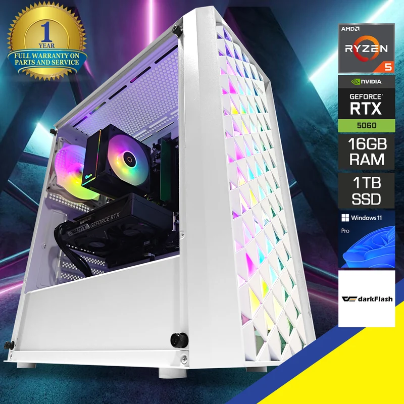 Sigma DK351 Luxury White Desktop Gaming PC | AMD Ryzen 5 7500F | 16GB RAM | 1TB SSD | RTX 5060 | Windows 11 Pro