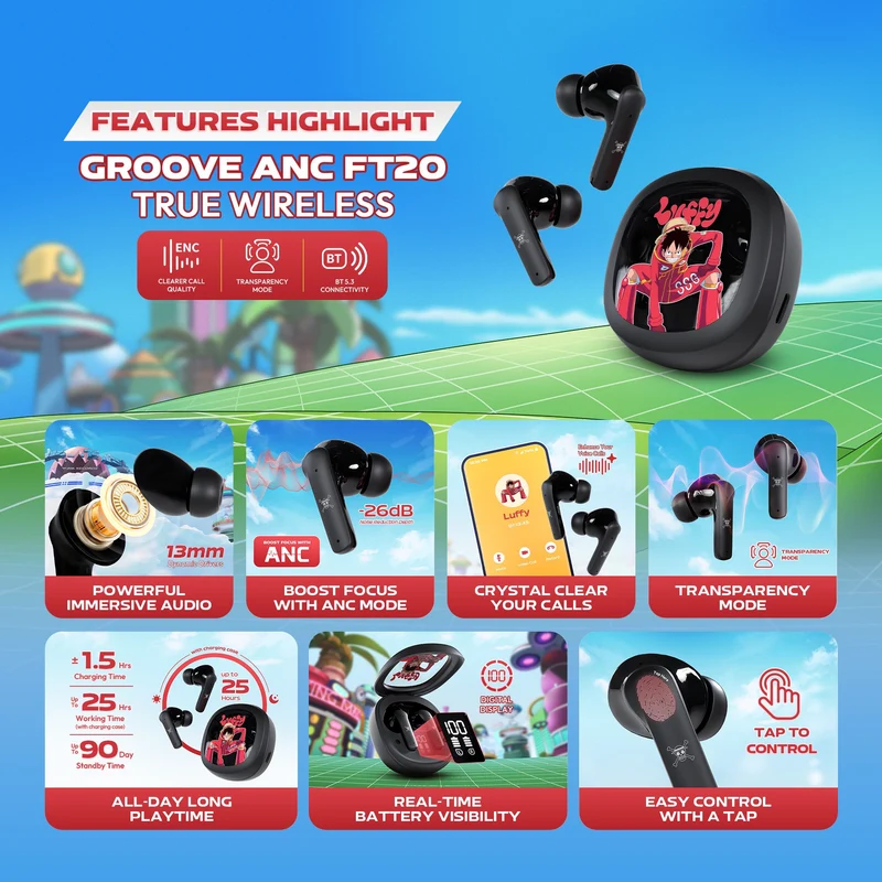 Fantech x One Piece Groove ANC FT20 True Wireless BT 5.3 Earphones (Luffy, Zoro, Luffy Gear 5, Nami)