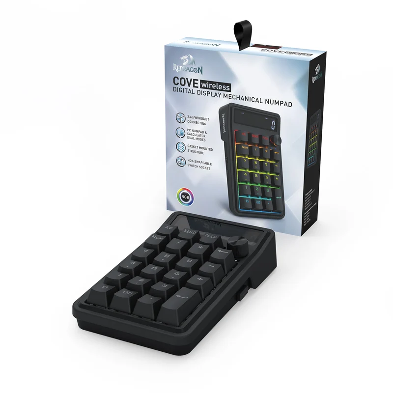 Redragon Cove Wireless K733 RGB Hot-Swappable Gasket Mounted Digital Mechanical Numpad (RPC Linear Switch)