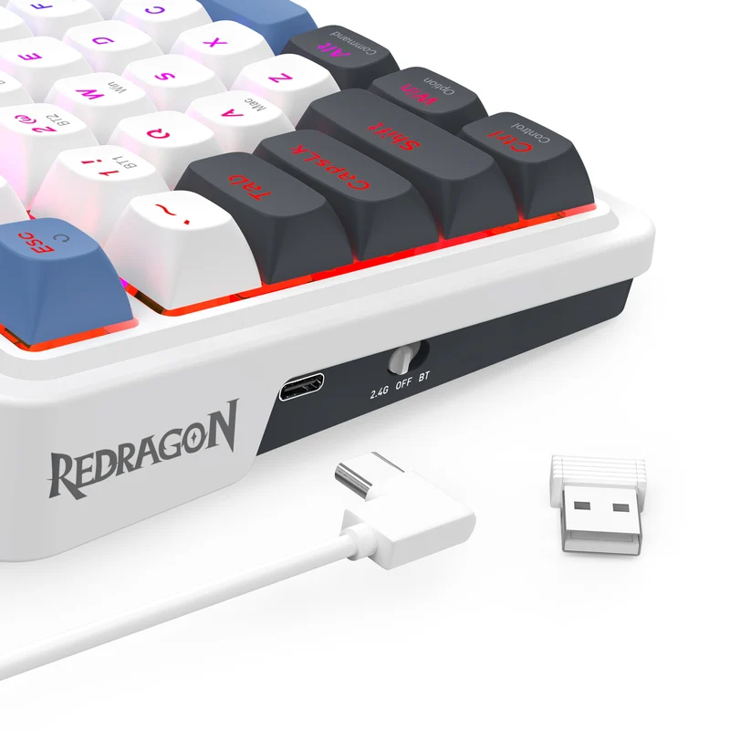 Redragon Galatin Pro K719 RGB Tri-Mode with LCD Screen Gasket Mounted Mechanical Keyboard (Linear Mint Mambo Switch) (White/Grey/Blue)