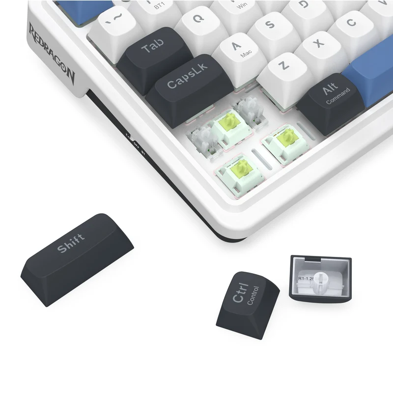 Redragon Galatin Pro K719 RGB Tri-Mode with LCD Screen Gasket Mounted Mechanical Keyboard (Linear Mint Mambo Switch) (White/Grey/Blue)