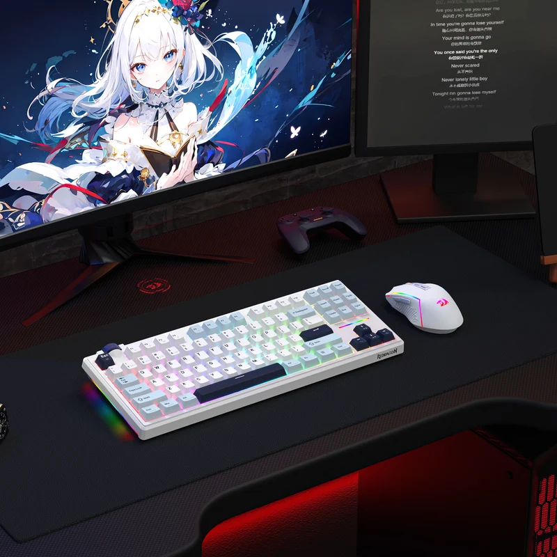 Redragon Cyclone Pro K716 RGB Hot-Swappable Gasket Mounted TKL Horizontal Knob Mechanical Keyboard (RPC Linear Switch) (White/Light Blue/Dark Blue)