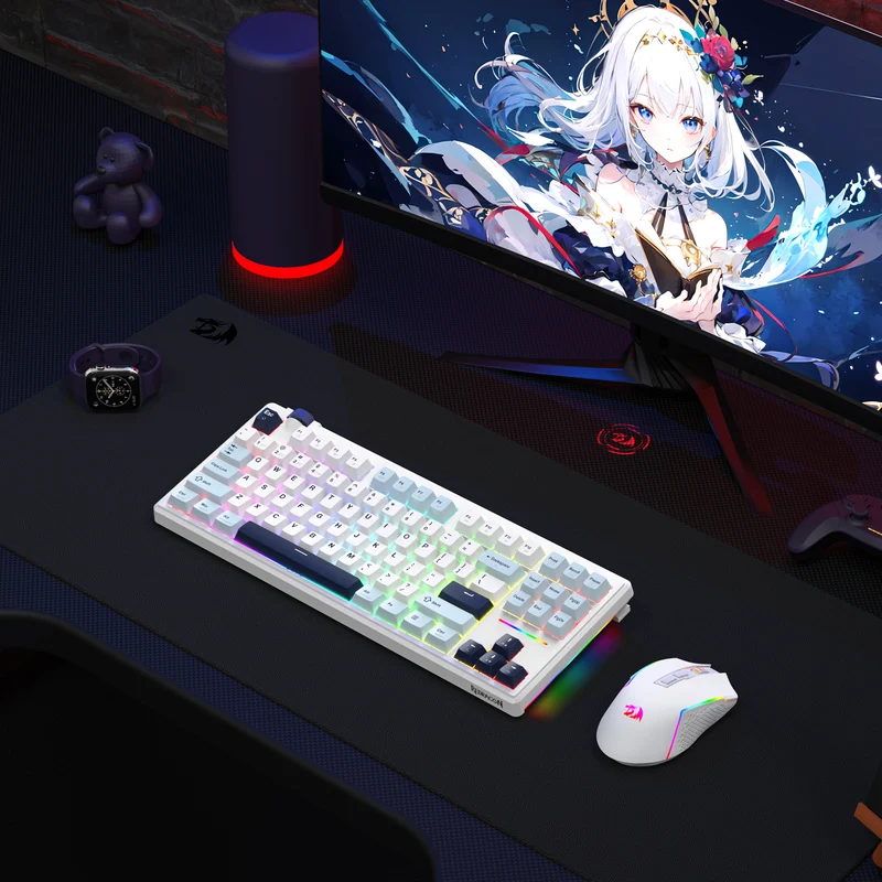 Redragon Cyclone Pro K716 RGB Hot-Swappable Gasket Mounted TKL Horizontal Knob Mechanical Keyboard (RPC Linear Switch) (White/Light Blue/Dark Blue)