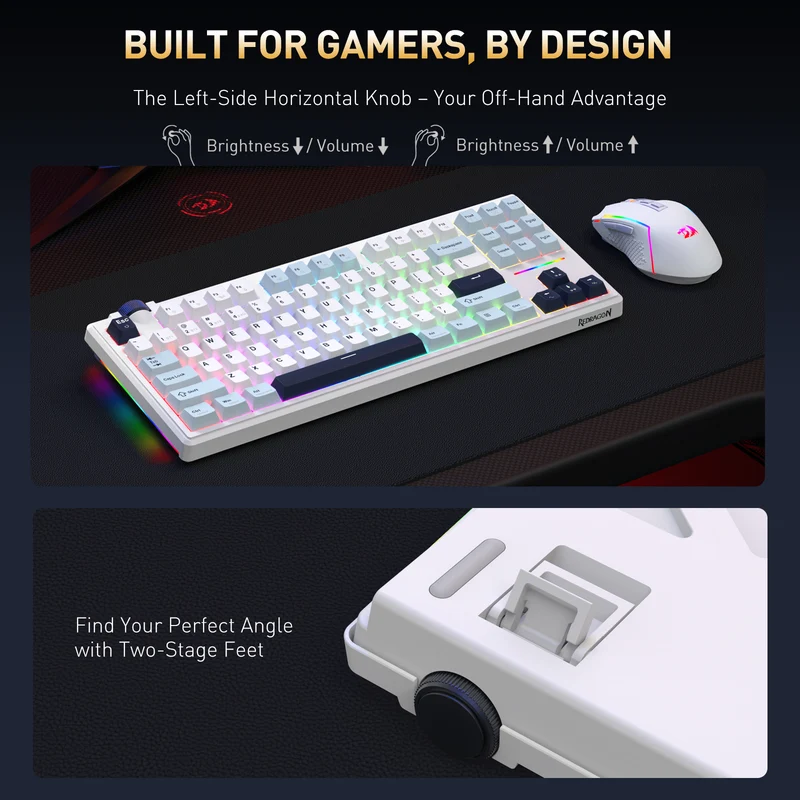 Redragon Cyclone Pro K716 RGB Hot-Swappable Gasket Mounted TKL Horizontal Knob Mechanical Keyboard (RPC Linear Switch) (White/Light Blue/Dark Blue)