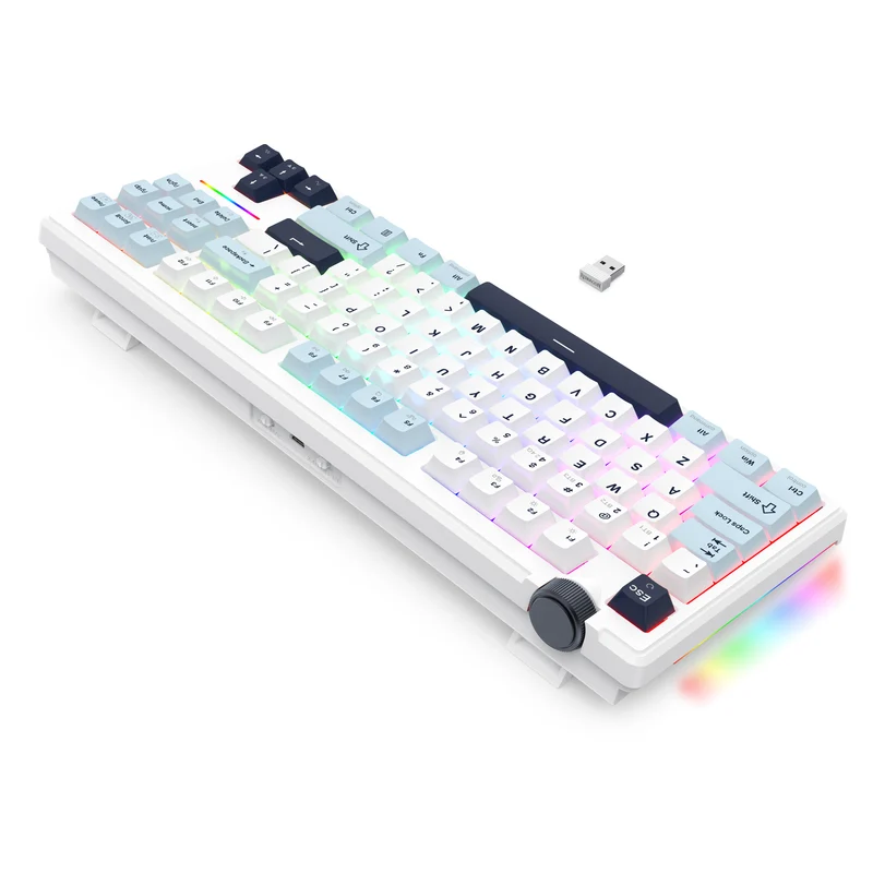 Redragon Cyclone Pro K716 RGB Hot-Swappable Gasket Mounted TKL Horizontal Knob Mechanical Keyboard (RPC Linear Switch) (White/Light Blue/Dark Blue)