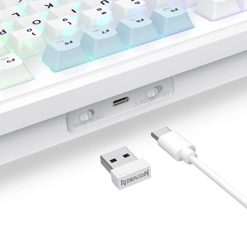 Redragon Cyclone Pro K716 RGB Hot-Swappable Gasket Mounted TKL Horizontal Knob Mechanical Keyboard (RPC Linear Switch) (White/Light Blue/Dark Blue)