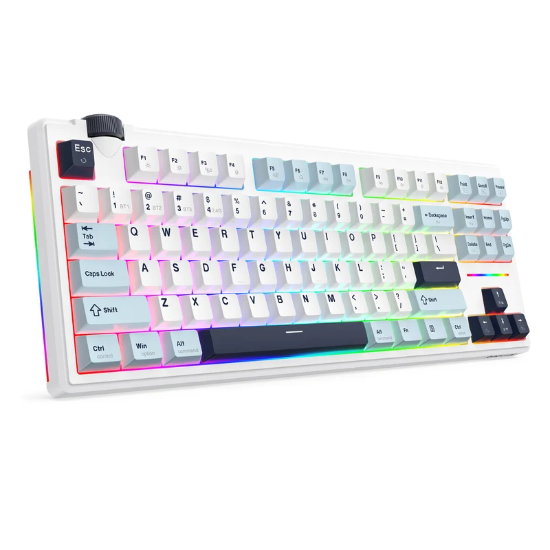 Redragon Cyclone Pro K716 RGB Hot-Swappable Gasket Mounted TKL Horizontal Knob Mechanical Keyboard (RPC Linear Switch) (White/Light Blue/Dark Blue)