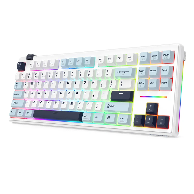 Redragon Cyclone Pro K716 RGB Hot-Swappable Gasket Mounted TKL Horizontal Knob Mechanical Keyboard (RPC Linear Switch) (White/Light Blue/Dark Blue)