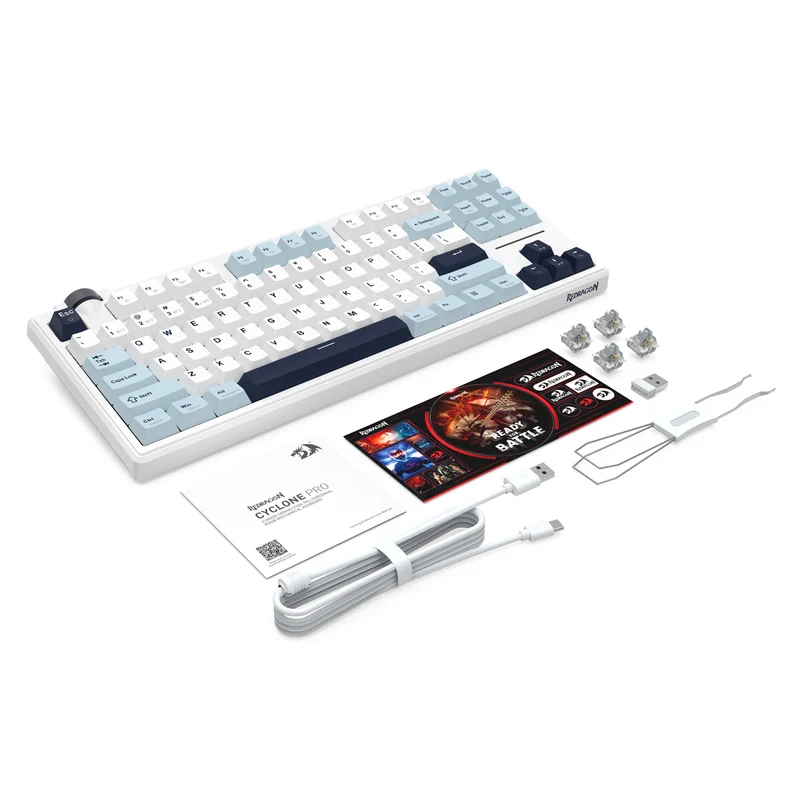 Redragon Cyclone Pro K716 RGB Hot-Swappable Gasket Mounted TKL Horizontal Knob Mechanical Keyboard (RPC Linear Switch) (White/Light Blue/Dark Blue)
