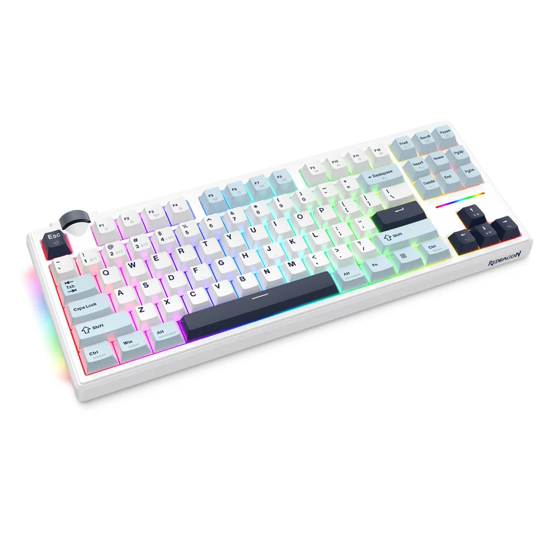 Redragon Cyclone Pro K716 RGB Hot-Swappable Gasket Mounted TKL Horizontal Knob Mechanical Keyboard (RPC Linear Switch) (White/Light Blue/Dark Blue)