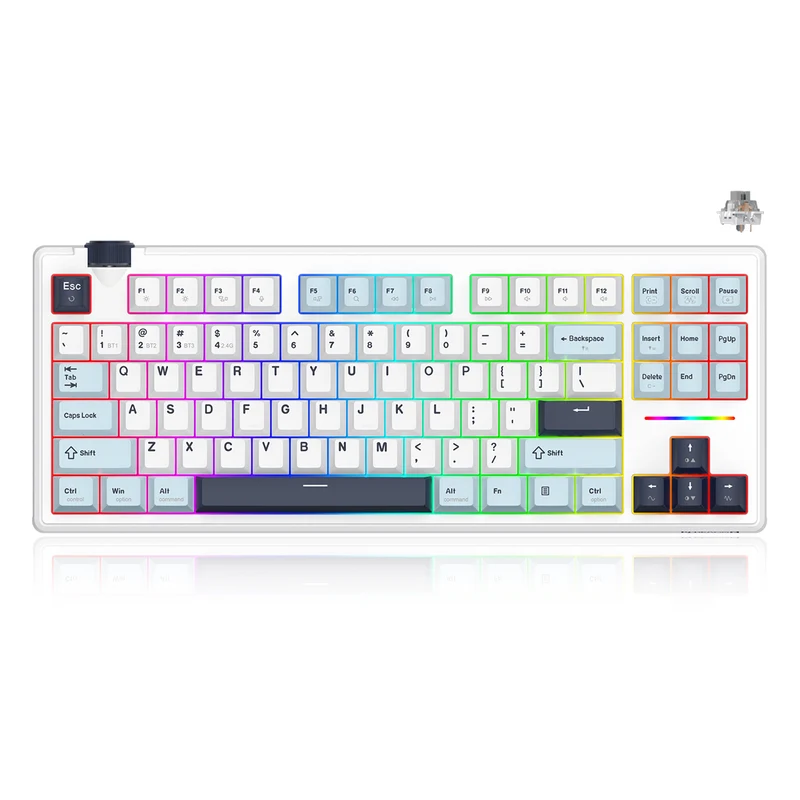 Redragon Cyclone Pro K716 RGB Hot-Swappable Gasket Mounted TKL Horizontal Knob Mechanical Keyboard (RPC Linear Switch) (White/Light Blue/Dark Blue)