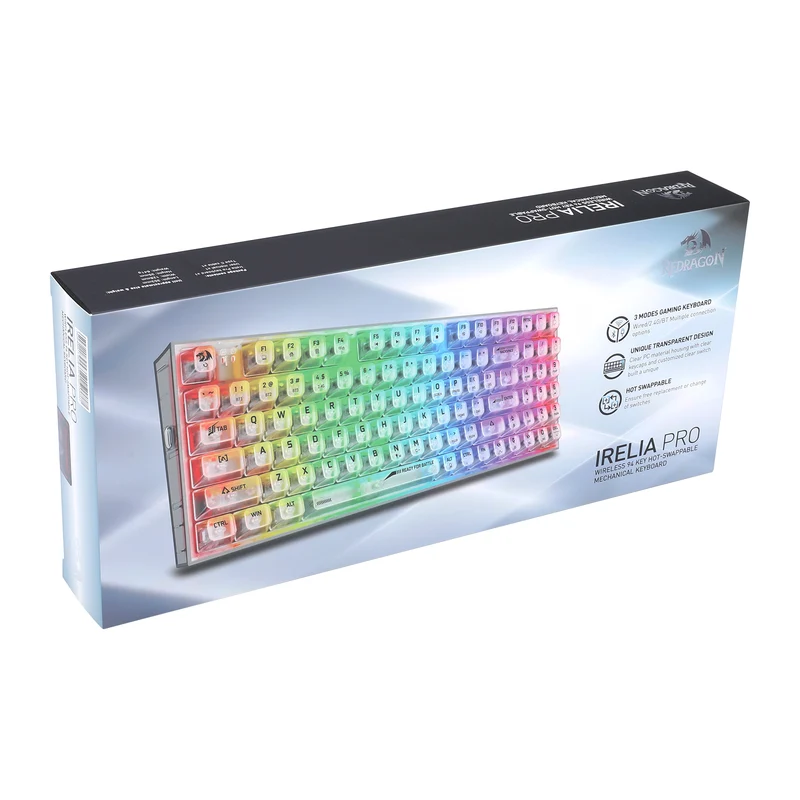 Redragon Irelia Pro K658 RGB Tri-Mode 94-Key Hot-Swappable Wireless Mechanical Keyboard (Transparent White)