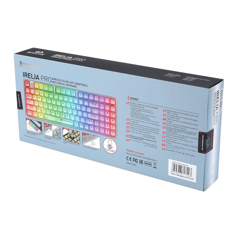 Redragon Irelia Pro K658 RGB Tri-Mode 94-Key Hot-Swappable Wireless Mechanical Keyboard (Transparent White)