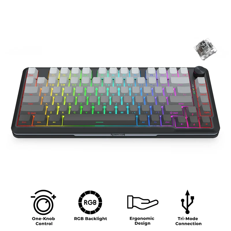 Redragon Cyrus Pro K681SP RGB Wireless 75% Hot-Swappable Gasket Mechanical Keyboard with Knob (RPC Linear Switch) (Gradient Grey)