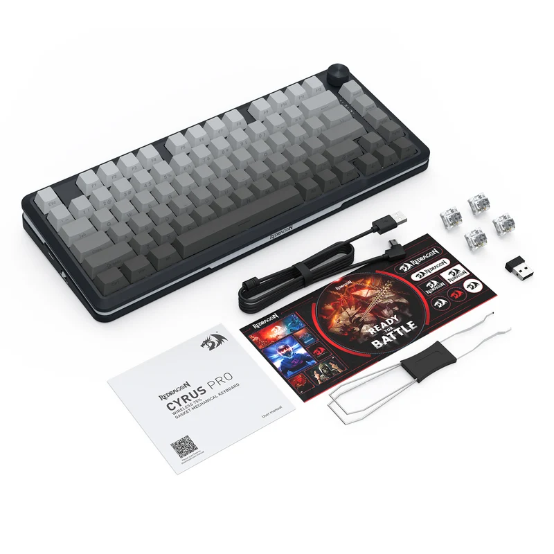 Redragon Cyrus Pro K681SP RGB Wireless 75% Hot-Swappable Gasket Mechanical Keyboard with Knob (RPC Linear Switch) (Gradient Grey)