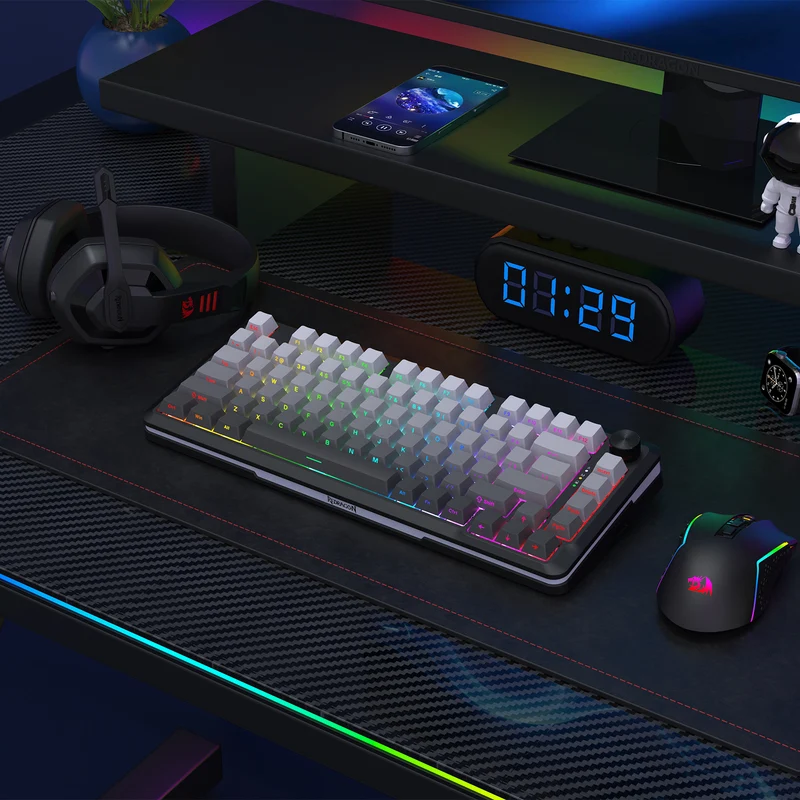 Redragon Cyrus Pro K681SP RGB Wireless 75% Hot-Swappable Gasket Mechanical Keyboard with Knob (RPC Linear Switch) (Gradient Grey)