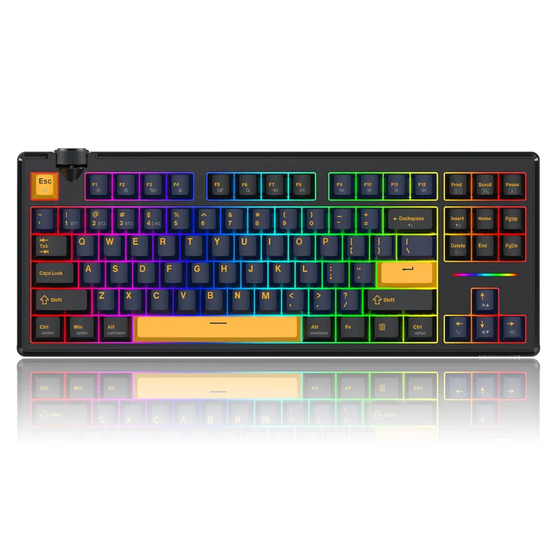 Redragon Cyclone Pro K716 RGB Hot-Swappable Gasket Mounted TKL Horizontal Knob Mechanical Keyboard (RPC Linear Switch) (Black/Dark Blue/Yellow)
