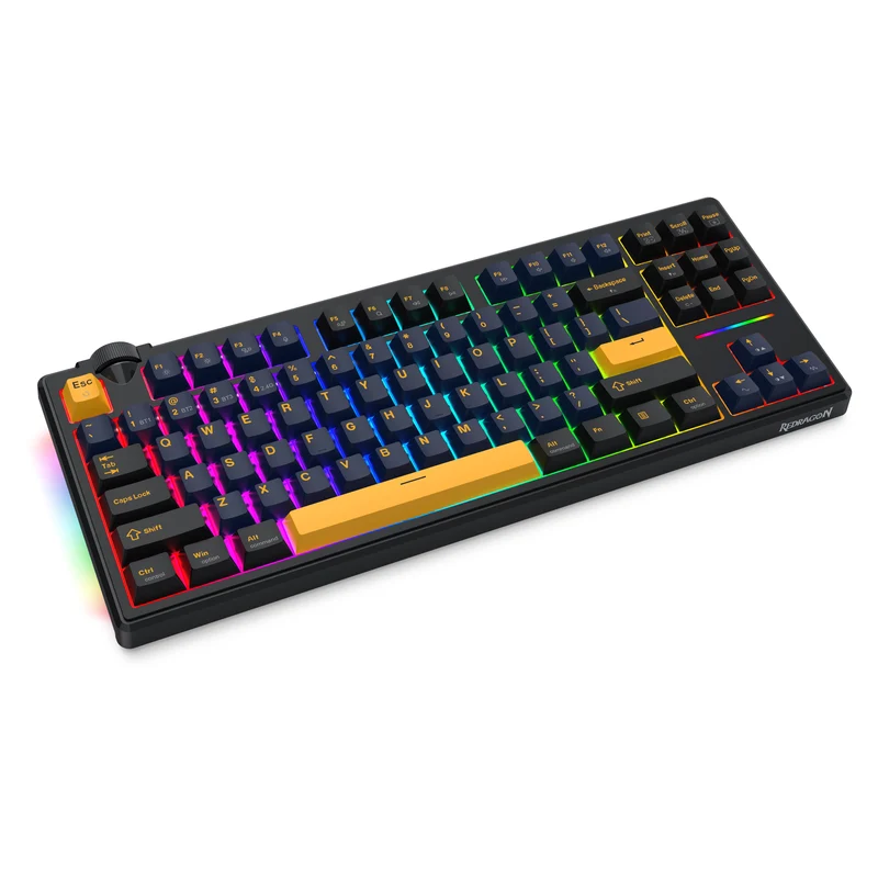 Redragon Cyclone Pro K716 RGB Hot-Swappable Gasket Mounted TKL Horizontal Knob Mechanical Keyboard (RPC Linear Switch) (Black/Dark Blue/Yellow)