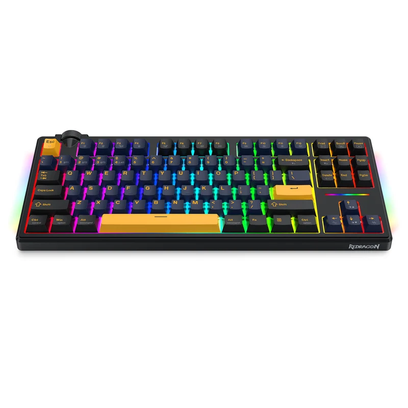 Redragon Cyclone Pro K716 RGB Hot-Swappable Gasket Mounted TKL Horizontal Knob Mechanical Keyboard (RPC Linear Switch) (Black/Dark Blue/Yellow)