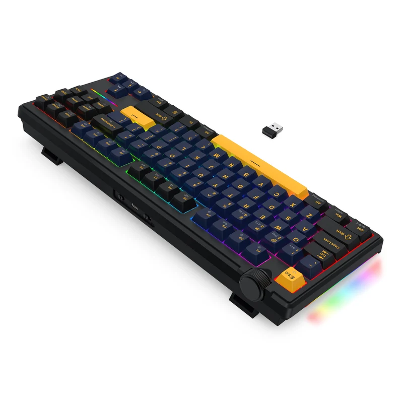 Redragon Cyclone Pro K716 RGB Hot-Swappable Gasket Mounted TKL Horizontal Knob Mechanical Keyboard (RPC Linear Switch) (Black/Dark Blue/Yellow)