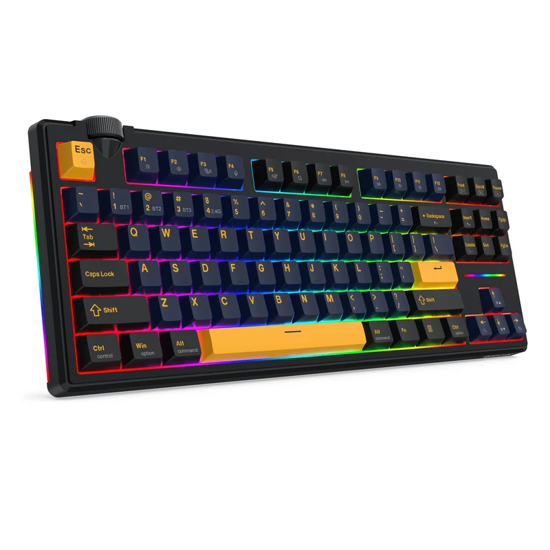Redragon Cyclone Pro K716 RGB Hot-Swappable Gasket Mounted TKL Horizontal Knob Mechanical Keyboard (RPC Linear Switch) (Black/Dark Blue/Yellow)