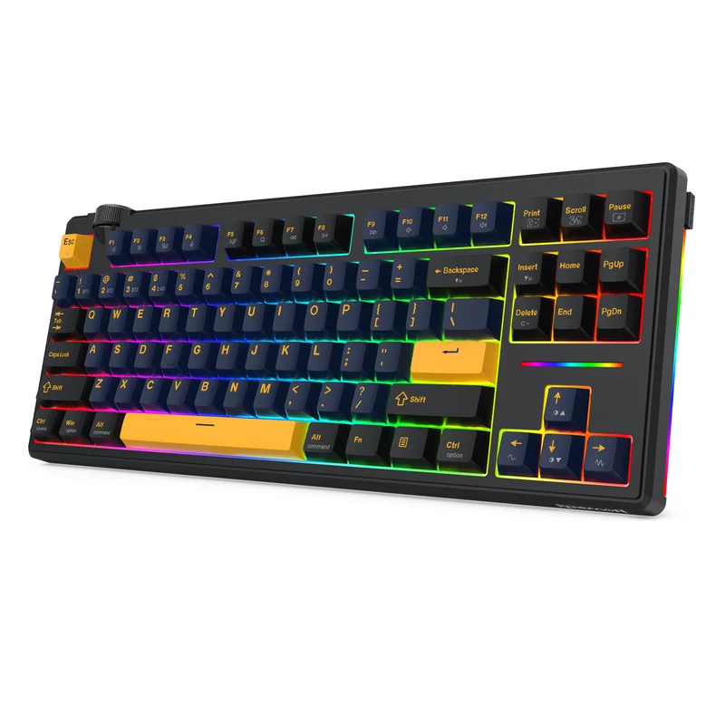 Redragon Cyclone Pro K716 RGB Hot-Swappable Gasket Mounted TKL Horizontal Knob Mechanical Keyboard (RPC Linear Switch) (Black/Dark Blue/Yellow)