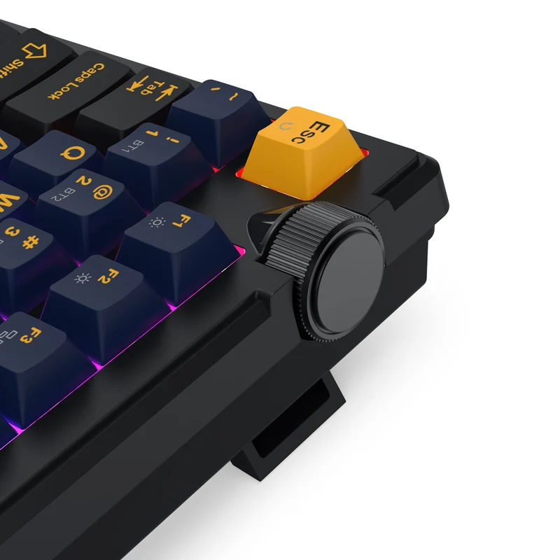 Redragon Cyclone Pro K716 RGB Hot-Swappable Gasket Mounted TKL Horizontal Knob Mechanical Keyboard (RPC Linear Switch) (Black/Dark Blue/Yellow)