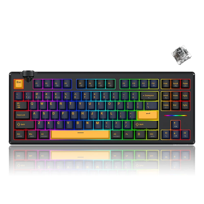 Redragon Cyclone Pro K716 RGB Hot-Swappable Gasket Mounted TKL Horizontal Knob Mechanical Keyboard (RPC Linear Switch) (Black/Dark Blue/Yellow)