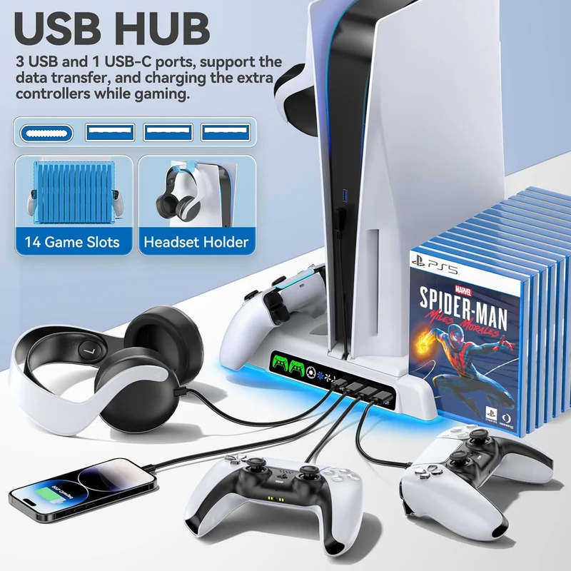 OIVO Cooling Stand with Dual Controller Charger for PS5 / PS5 Slim / PS5 Pro (White) (IV-P5329X-PRO)