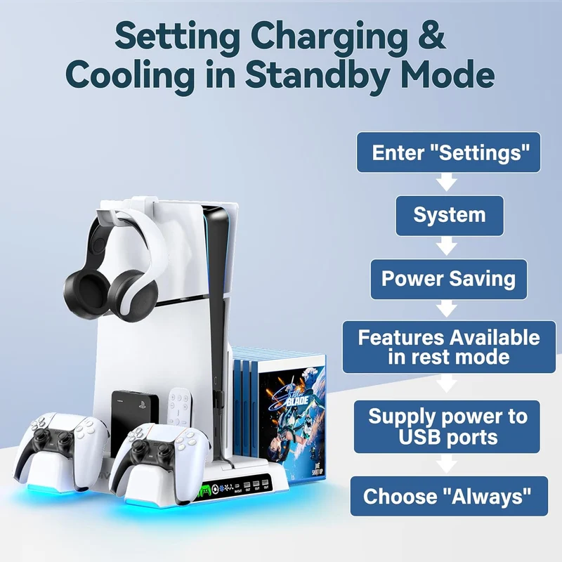 OIVO Cooling Stand with Dual Controller Charger for PS5 / PS5 Slim / PS5 Pro (White) (IV-P5329X-PRO)