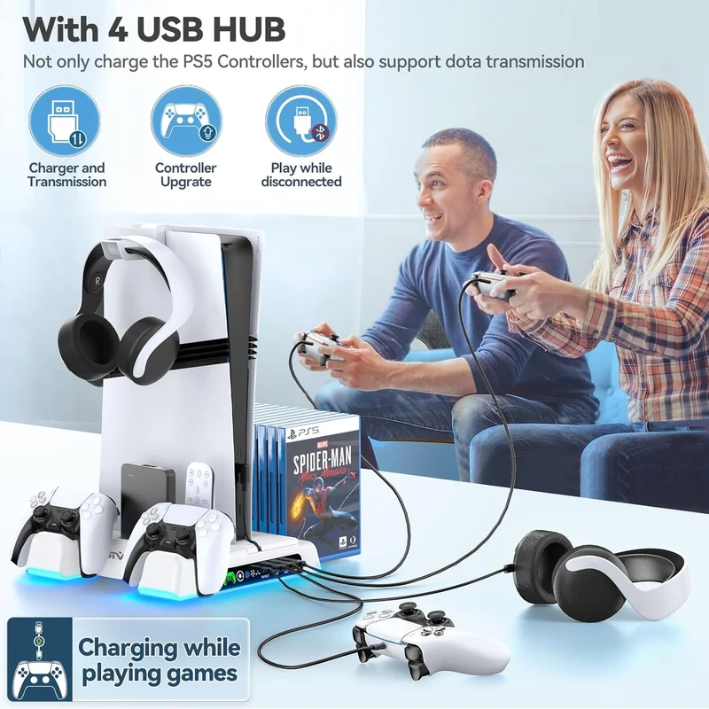 OIVO Cooling Stand with Dual Controller Charger for PS5 / PS5 Slim / PS5 Pro (White) (IV-P5329X-PRO)