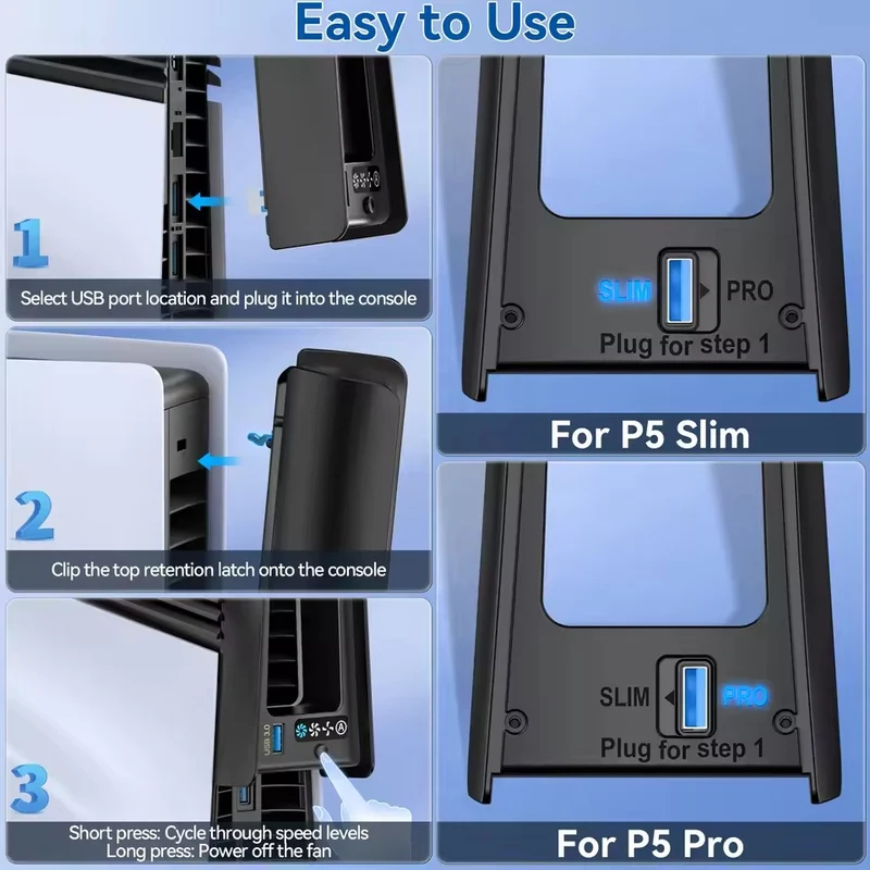 PS5 Auto Mode Cooling Fan with 3 Speed Levels for PS5 Slim / PS5 Pro (Black/White) (VG-P5389)
