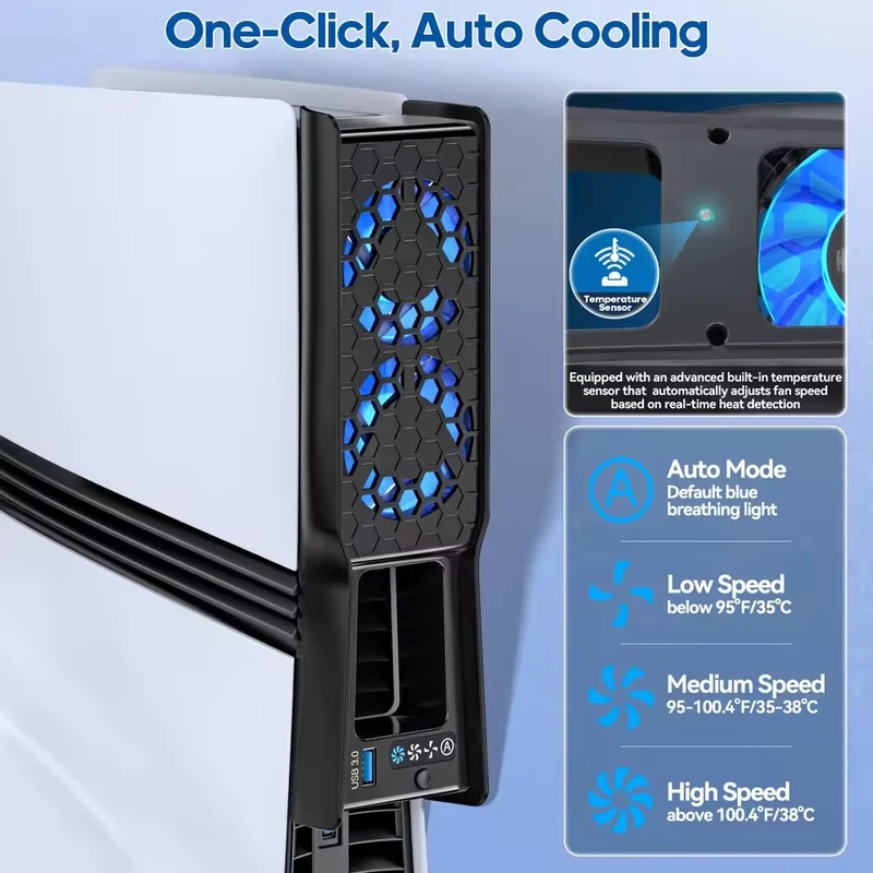 PS5 Auto Mode Cooling Fan with 3 Speed Levels for PS5 Slim / PS5 Pro (Black/White) (VG-P5389)